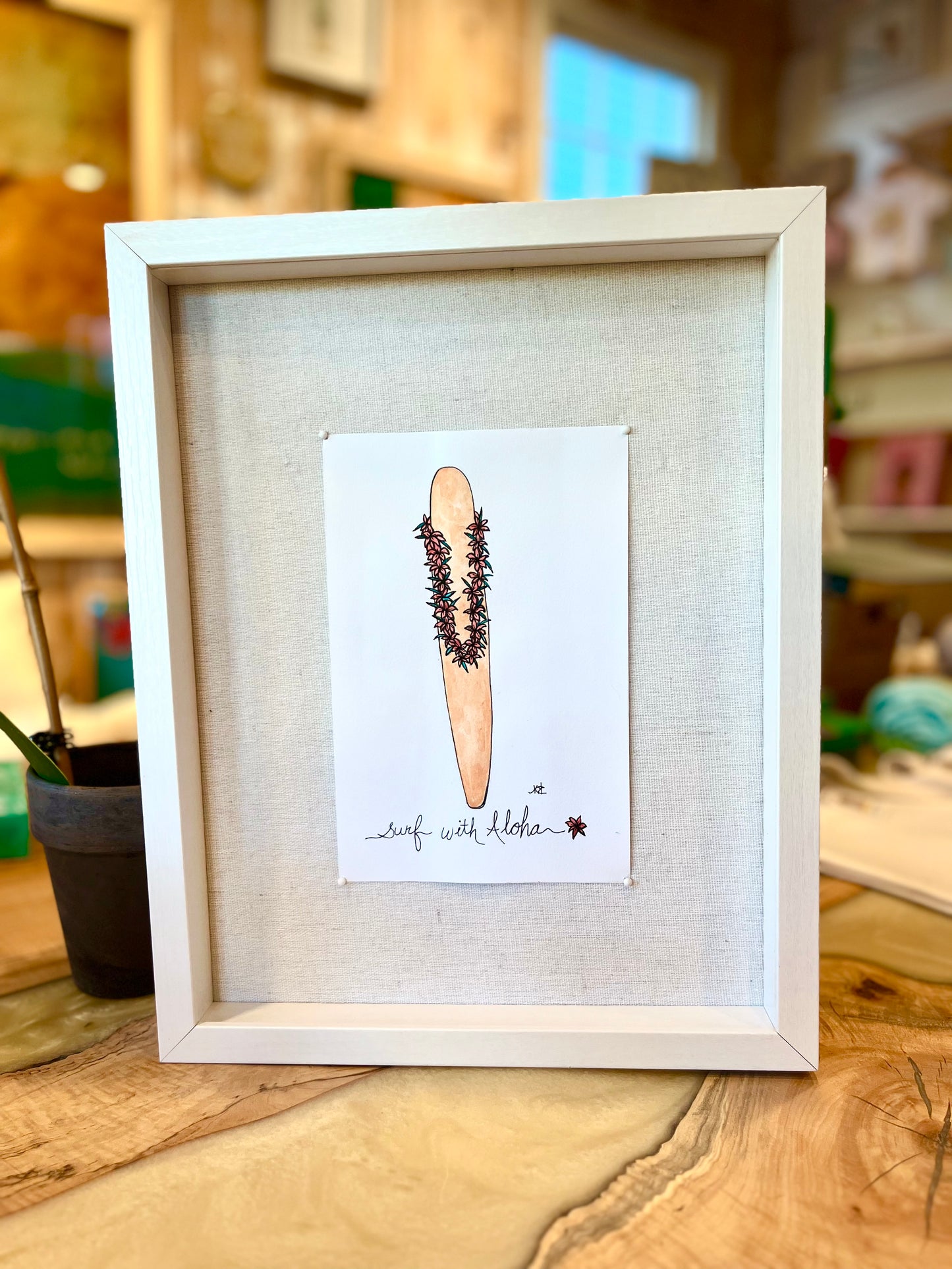 Surf with Aloha - Framed Original Artwork
