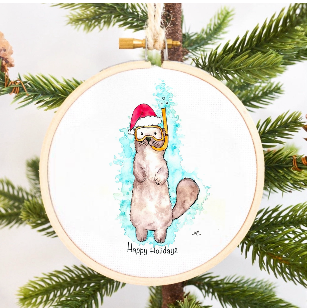 Happy Holidays Otter Ornament