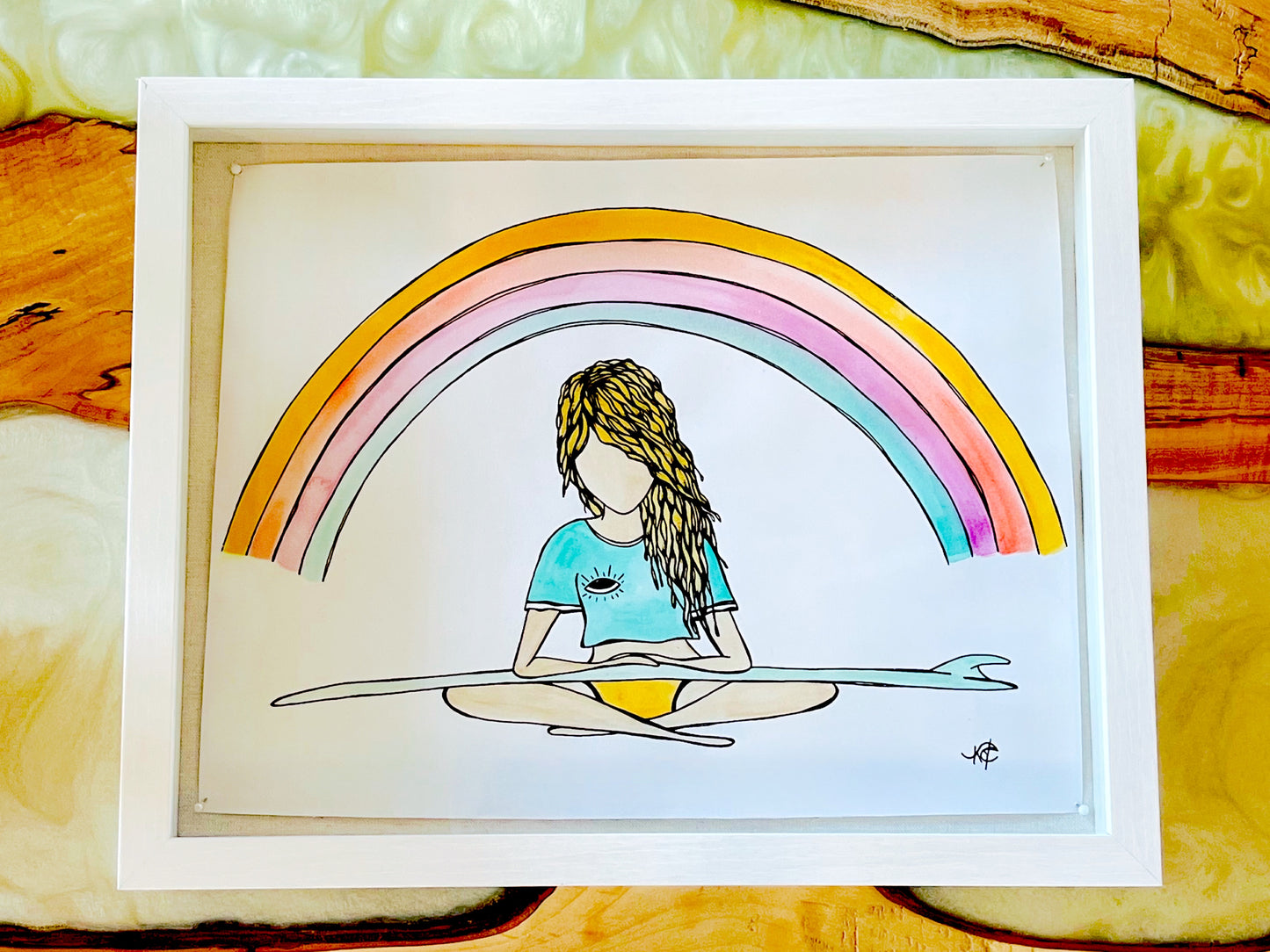 Embrace the Ebb & Flow - Original Artwork created on mixed media paper with acrylic and ink. Matted in high profile shadowbox frames