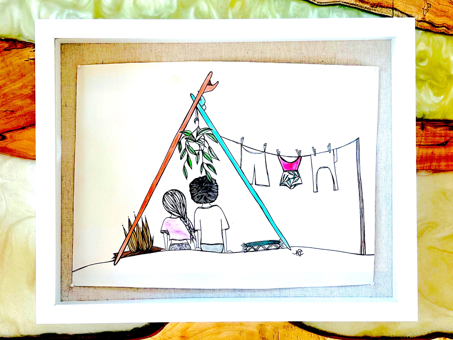 All the Shelter we Need - Original Artwork created on mixed media paper with acrylic and ink. Matted in high profile shadowbox frames