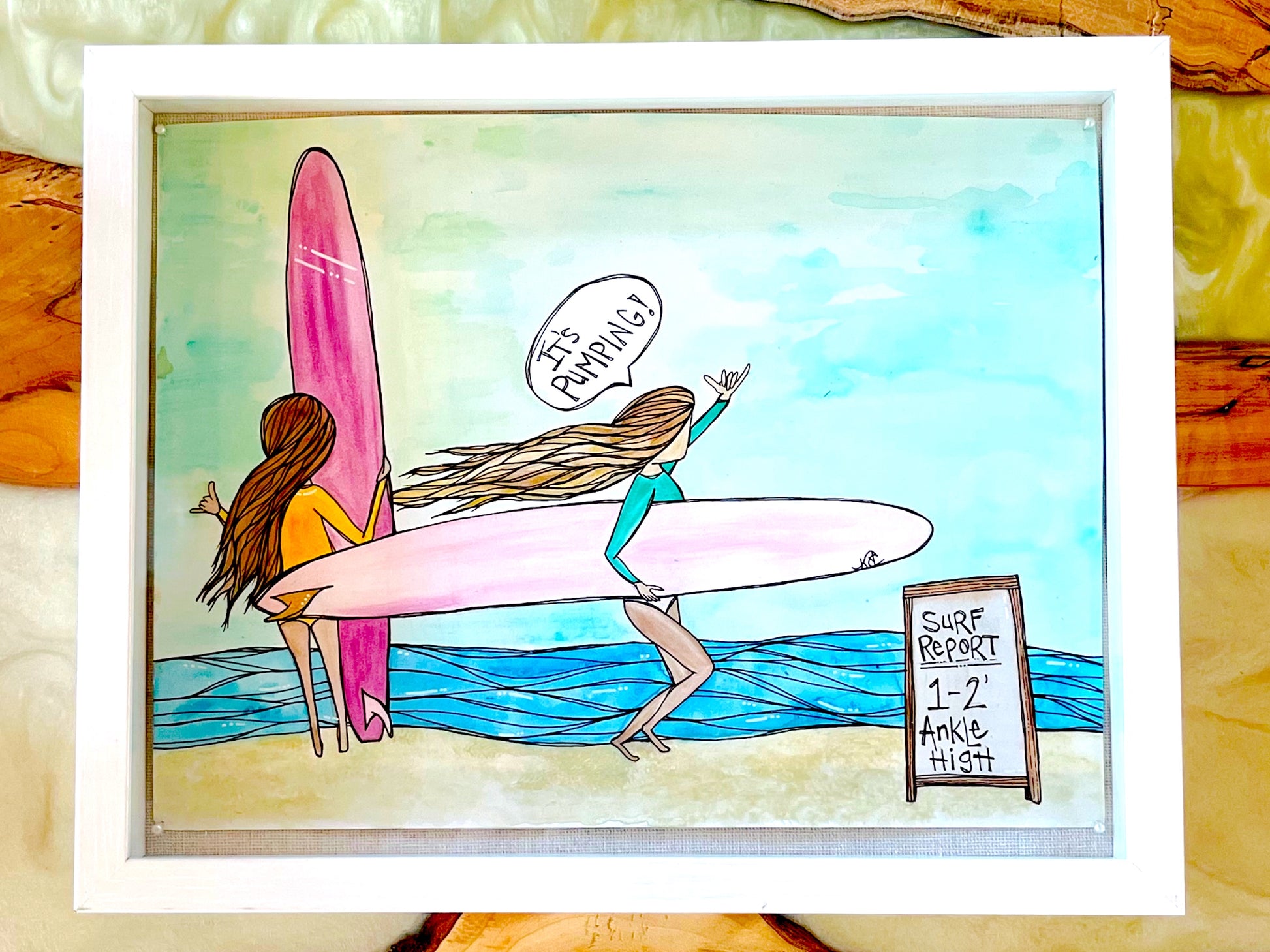 Ankle Biters - Original Artwork created on mixed media paper with acrylic and ink. Matted in high profile shadowbox frames