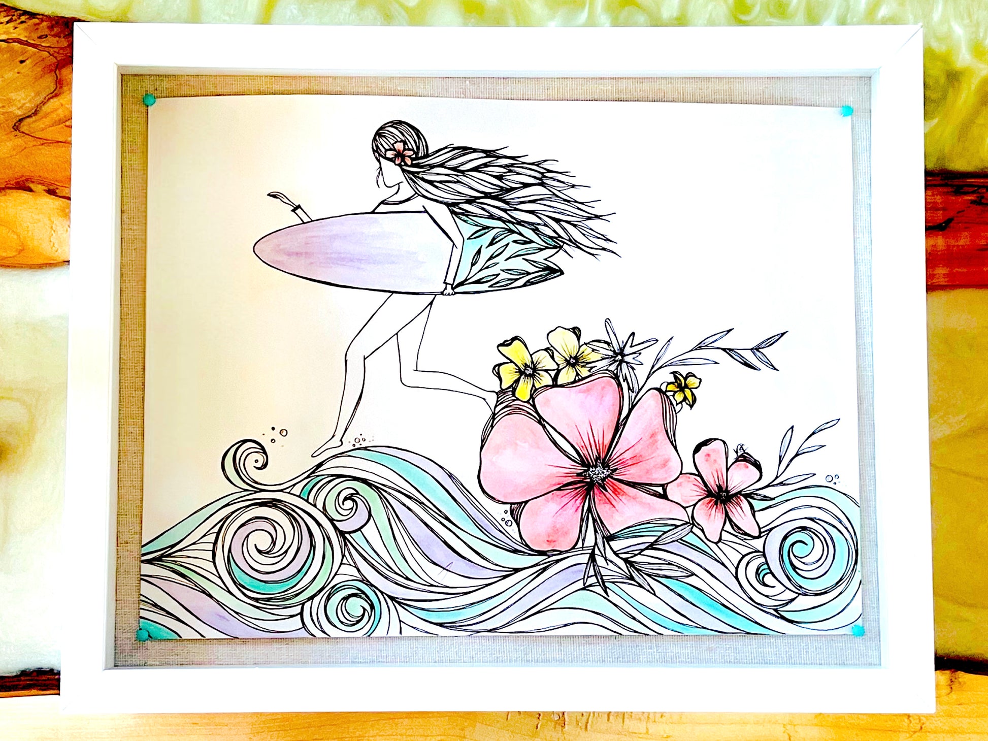 The Sacred Run Down - Original Artwork created on mixed media paper with acrylic and ink. Matted in high profile shadowbox frames