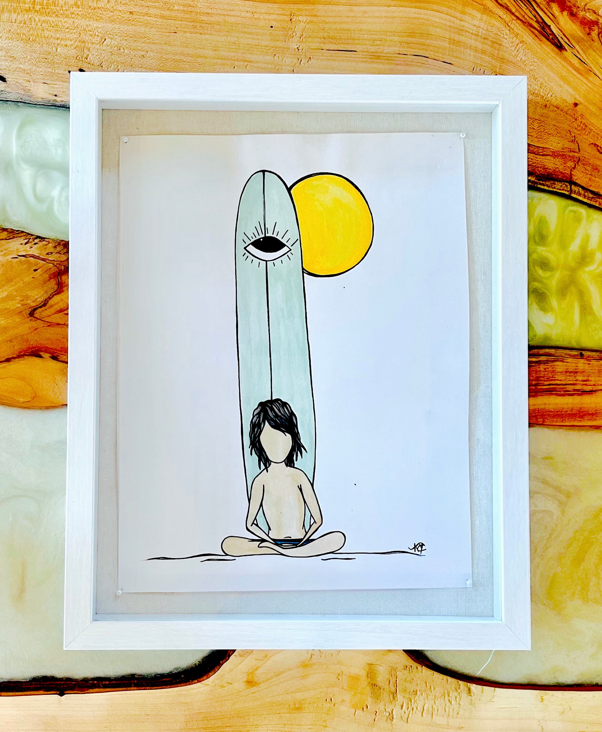 Find Your Center - Original Artwork created on mixed media paper with acrylic and ink. Matted in high profile shadowbox frames