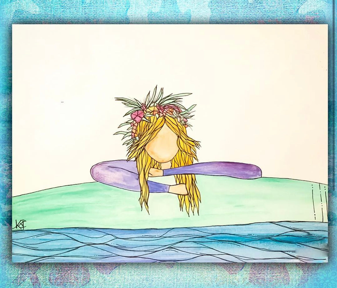 Wahine Warrior - Original Artwork created on mixed media paper with acrylic and ink. Matted in high profile shadowbox frames