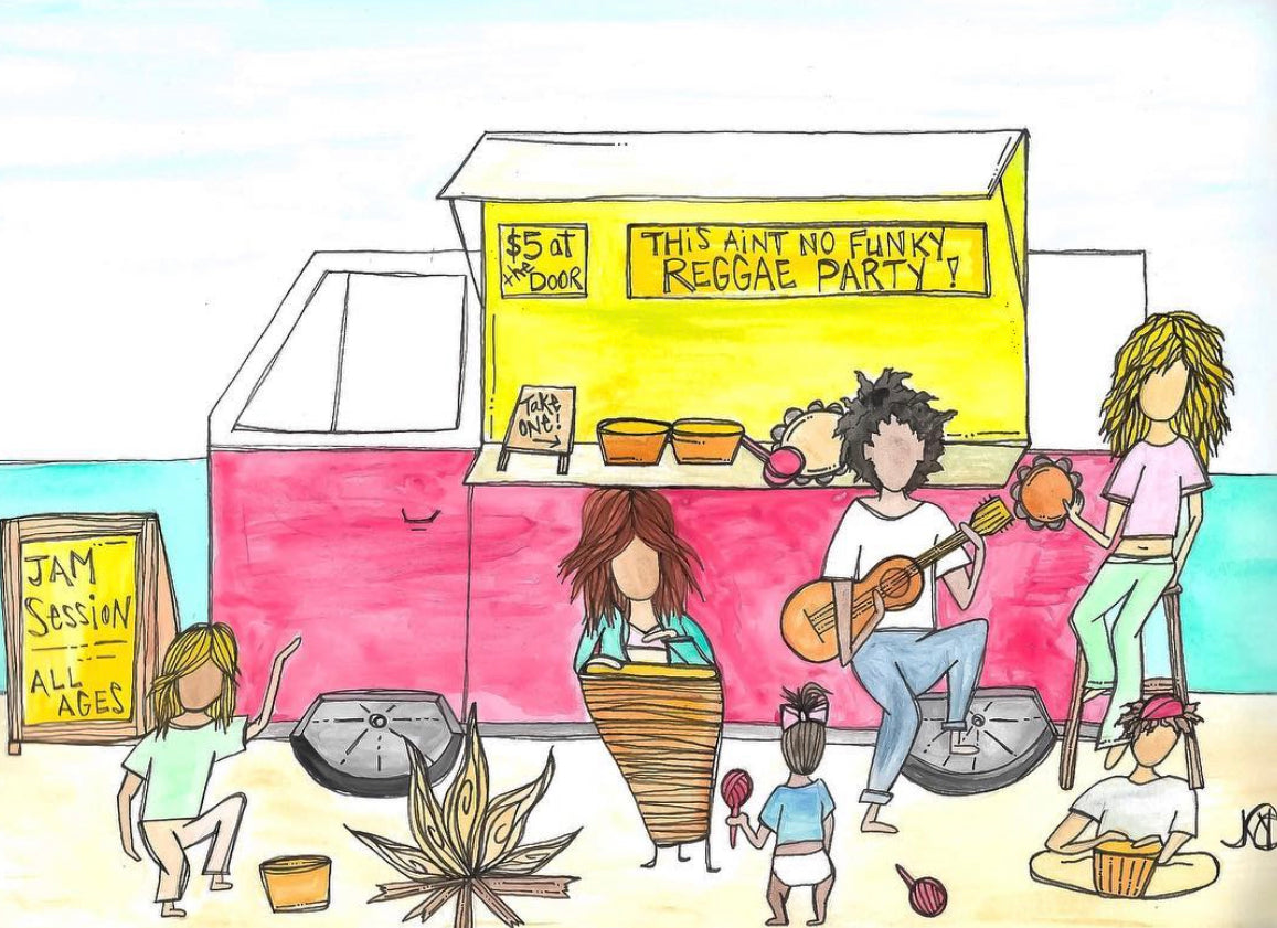 This ain't no Funky Reggae Party - Original Artwork created on mixed media paper with acrylic and ink. Matted in high profile shadowbox frames