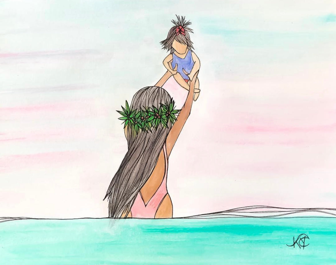 A Mother's Love - Original Artwork created on mixed media paper with acrylic and ink. Matted in high profile shadowbox frames