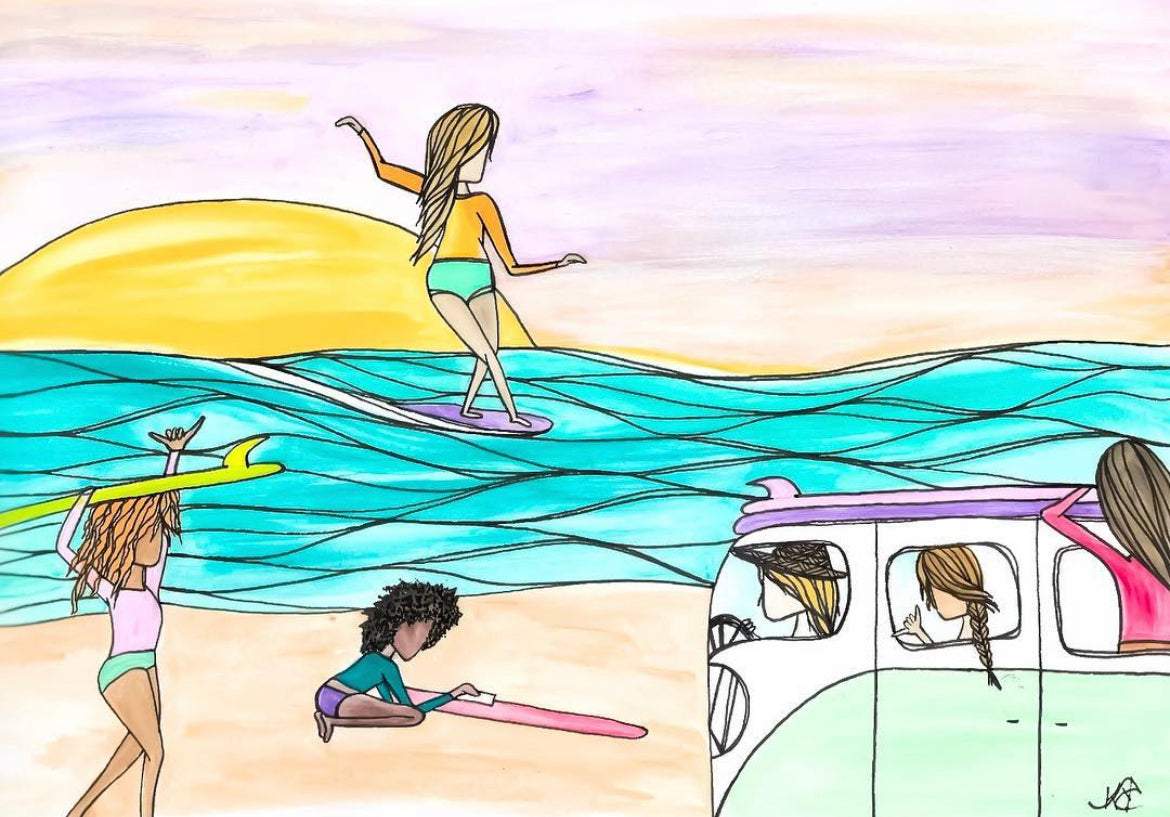 Sisters of the Sea - Original Artwork created on mixed media paper with acrylic and ink. Matted in high profile shadowbox frames