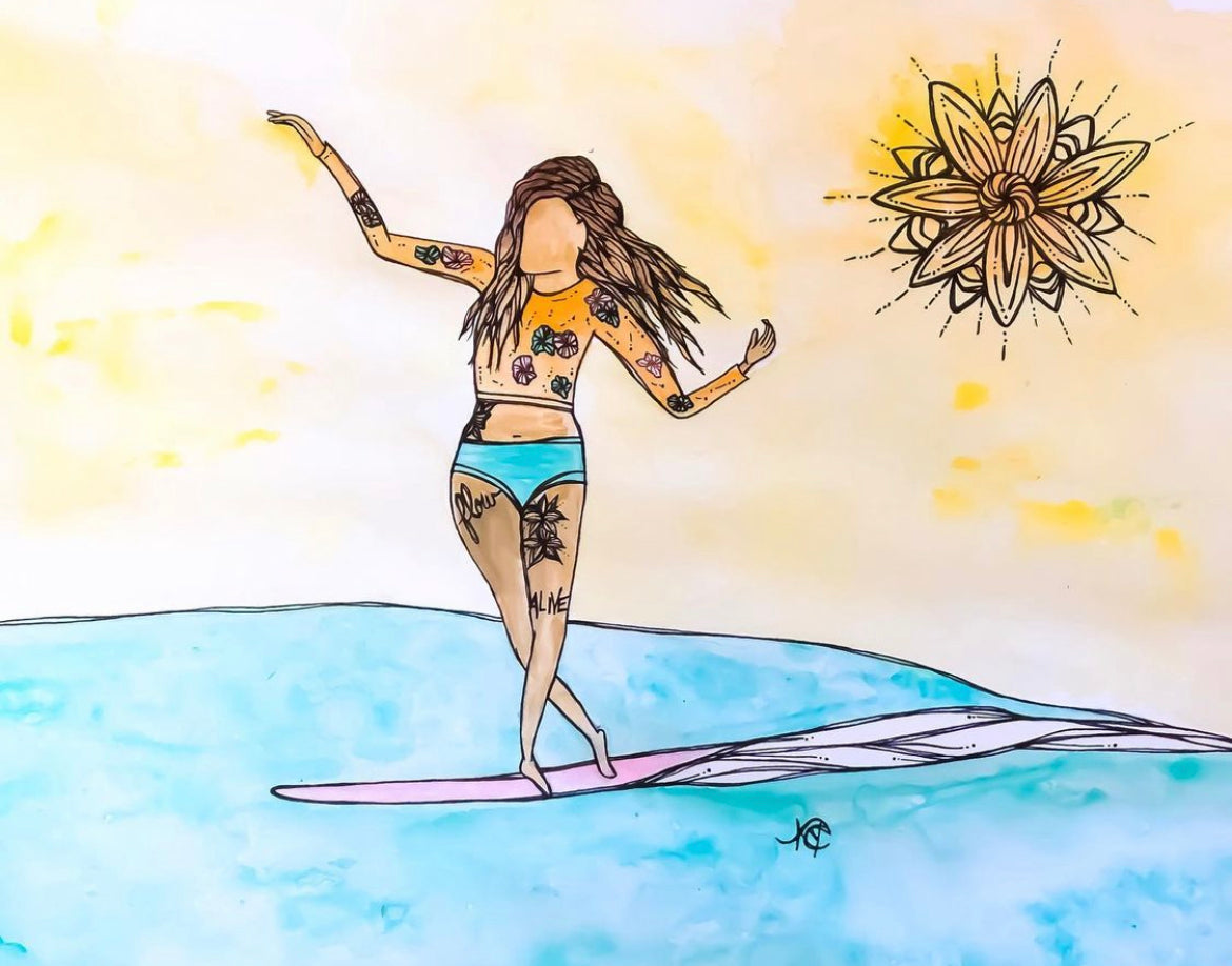 She Dances on Water - Original Artwork created on mixed media paper with acrylic and ink. Matted in high profile shadowbox frames