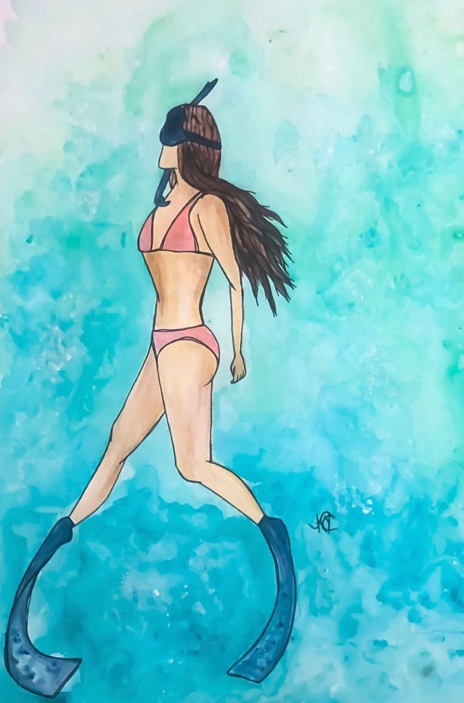 She pulls me Deeper - Original Artwork created on mixed media paper with acrylic and ink. Matted in high profile shadowbox frames