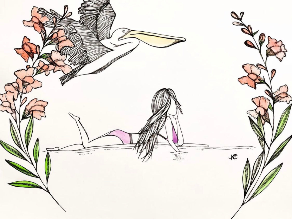 It's all in the Glide - Original Artwork created on mixed media paper with acrylic and ink. Matted in high profile shadowbox frames