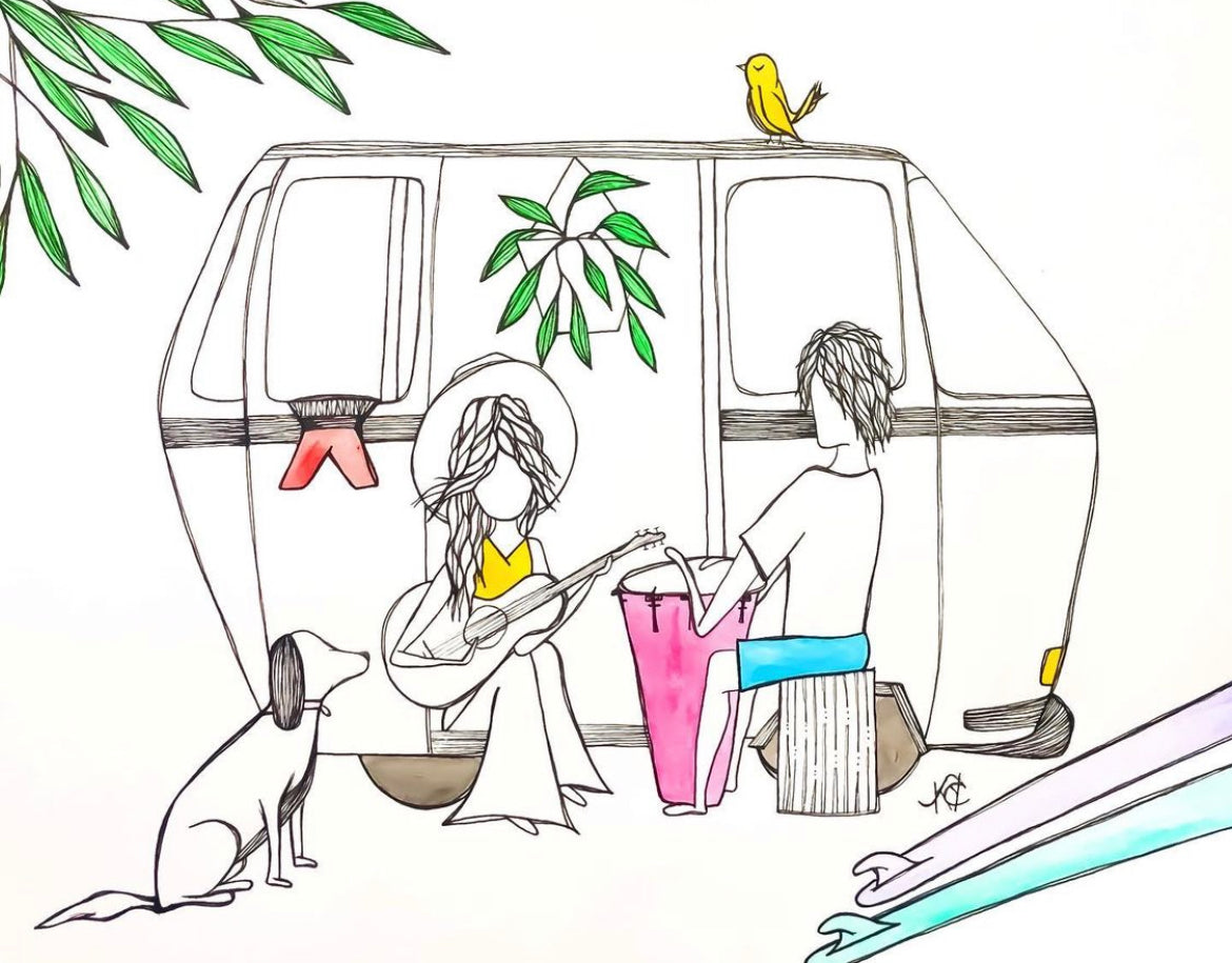 Van Sessions - Original Artwork created on mixed media paper with acrylic and ink. Matted in high profile shadowbox frames