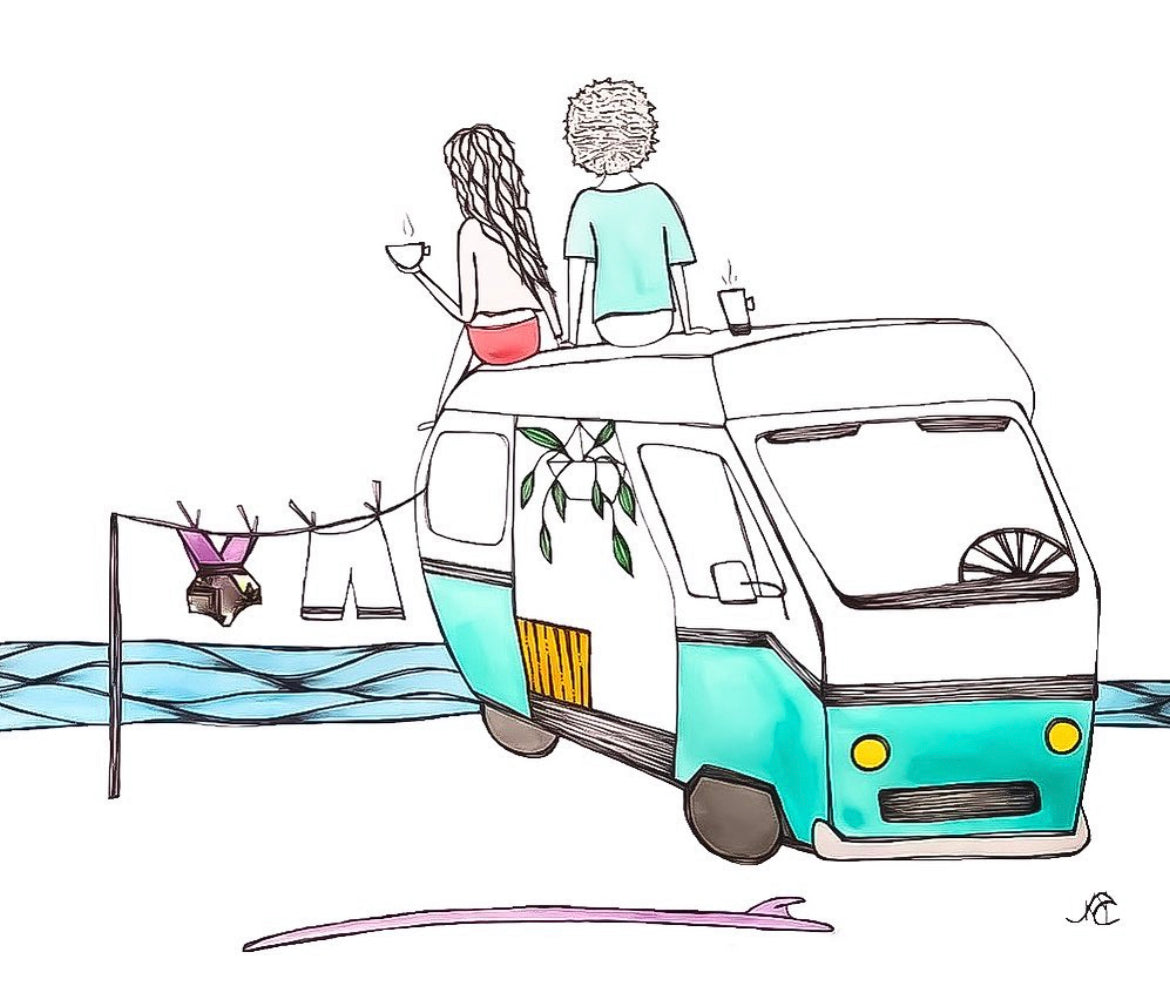 Coffee Break - Original Artwork created on mixed media paper with acrylic and ink. Matted in high profile shadowbox frames