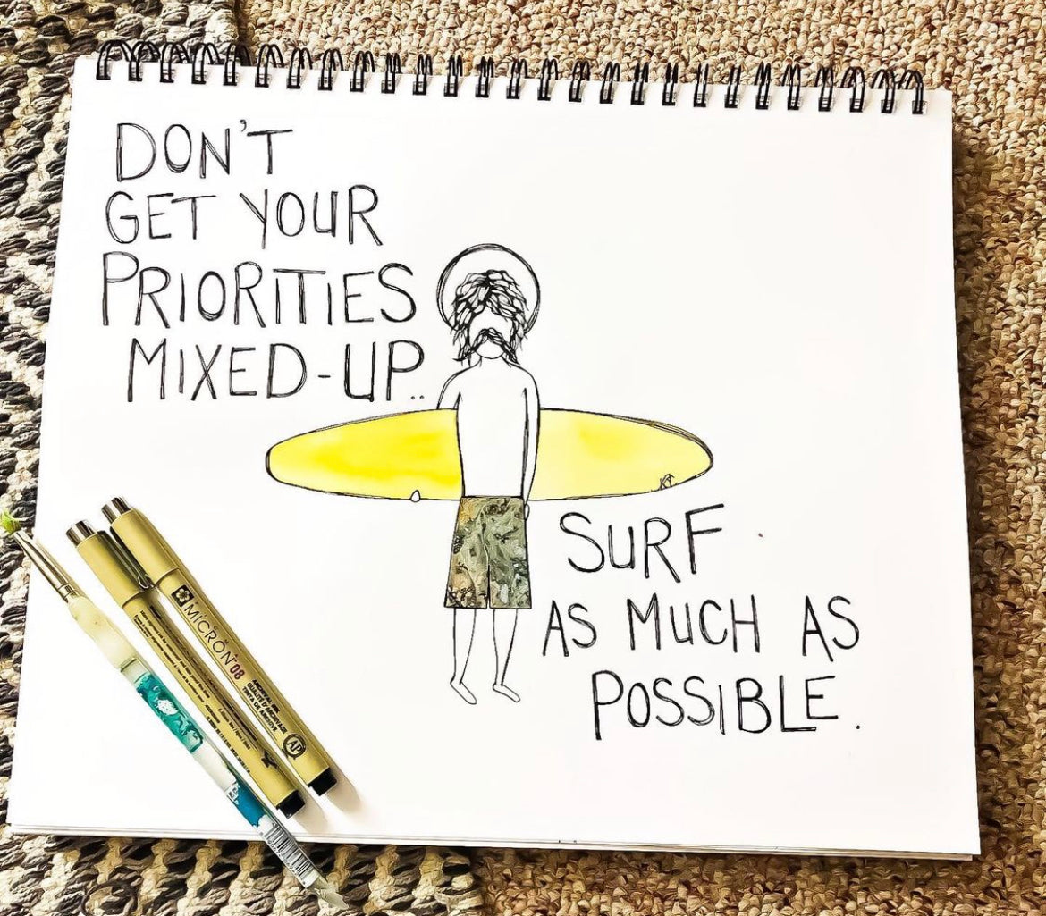 Priorities - Original Artwork created on mixed media paper with acrylic and ink. Matted in high profile shadowbox frames