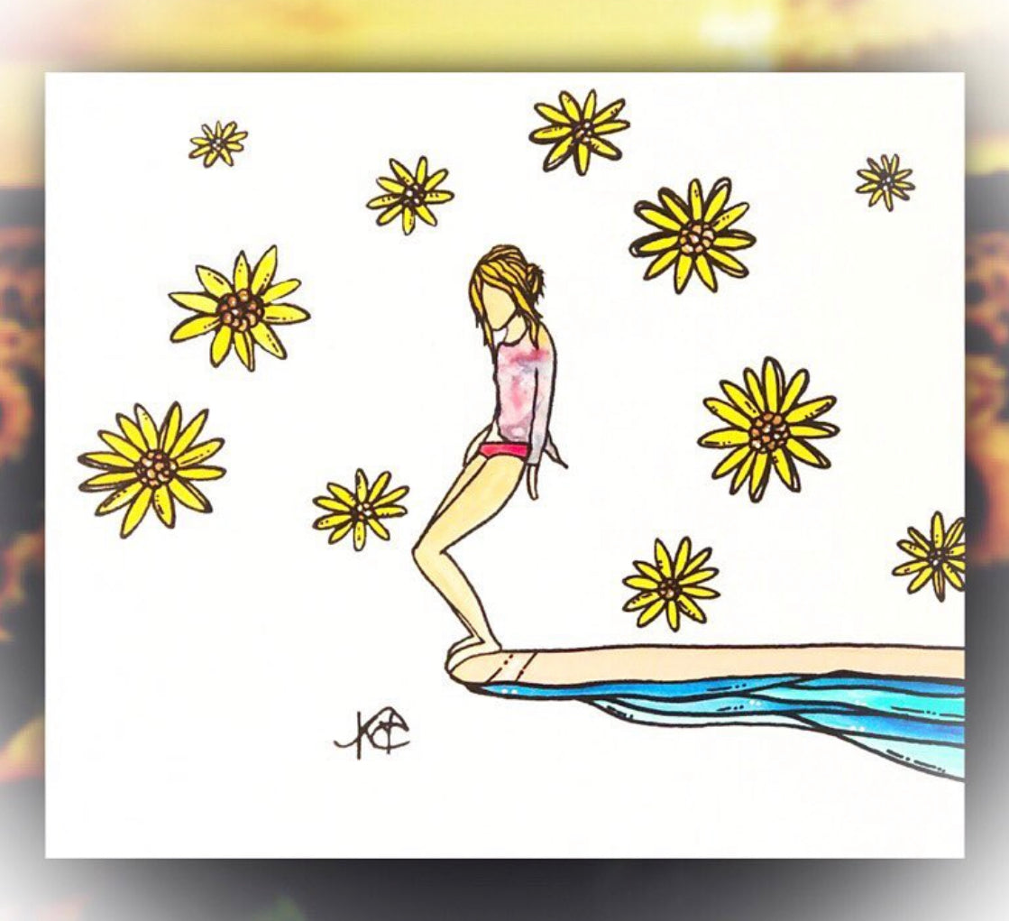 Sunflower Steez - Original Artwork created on mixed media paper with acrylic and ink. Matted in high profile shadowbox frames