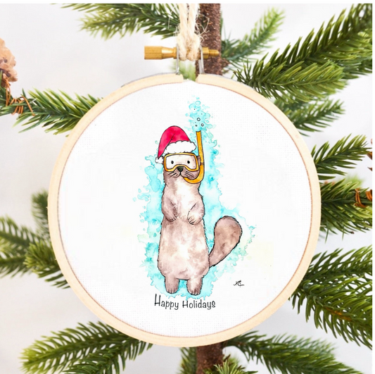 Happy Holidays Otter Ornament