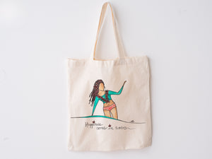Happiness comes in Waves canvas tote