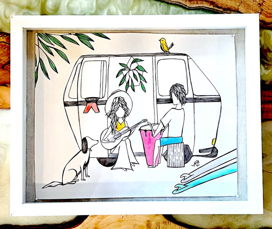 Van Sessions - Original Artwork created on mixed media paper with acrylic and ink. Matted in high profile shadowbox frames