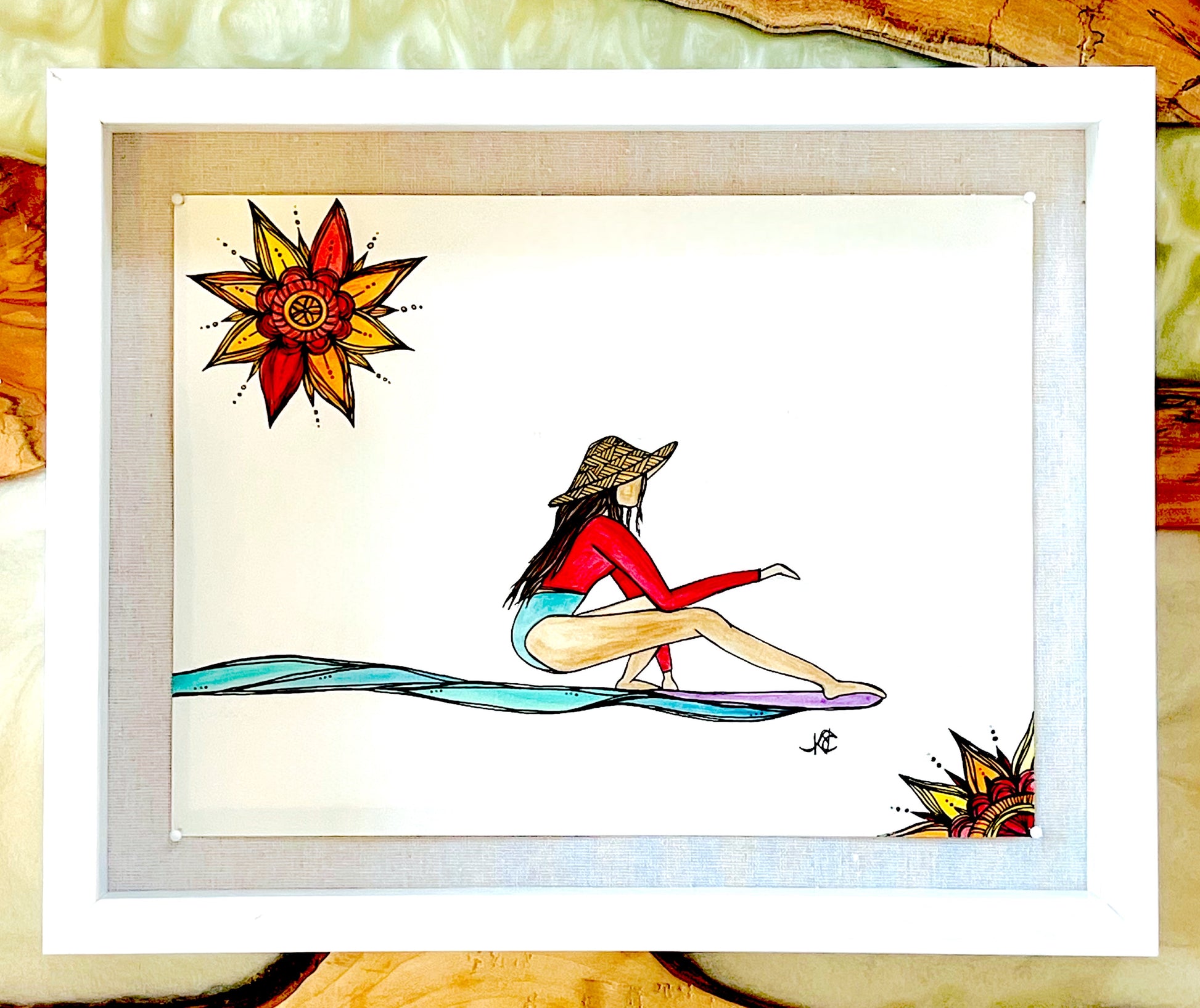 Just Flow - Original Artwork created on mixed media paper with acrylic and ink. Matted in high profile shadowbox frames