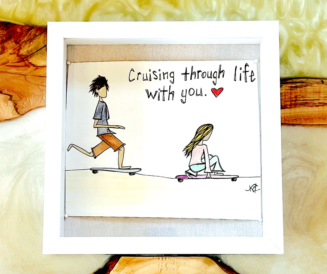 Cruising through Life with You - Original Artwork created on mixed media paper with acrylic and ink. Matted in high profile shadowbox frames