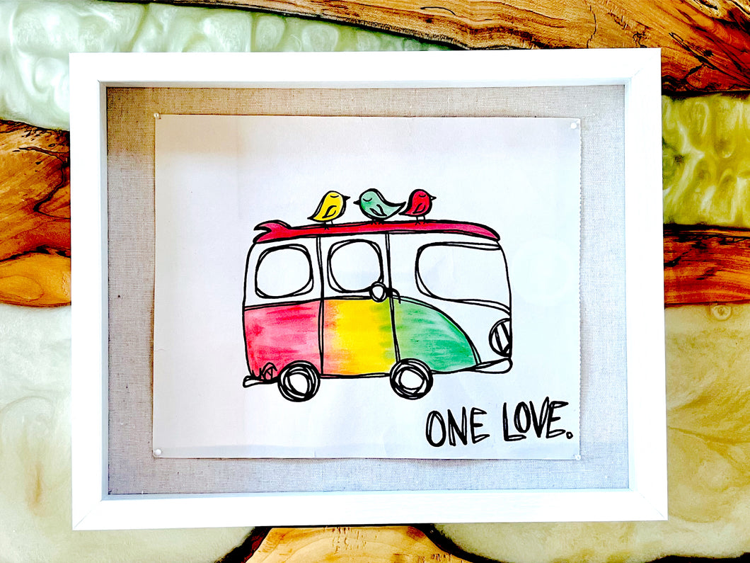 One Love - Original Artwork created on mixed media paper with acrylic and ink. Matted in high profile shadowbox frames