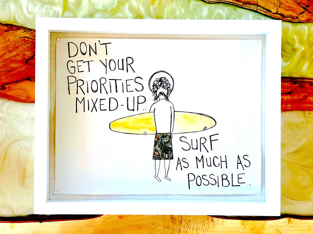 Priorities - Original Artwork created on mixed media paper with acrylic and ink. Matted in high profile shadowbox frames
