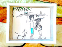 Load image into Gallery viewer, Family Beach Day - Original Artwork created on mixed media paper with acrylic and ink. Matted in high profile shadowbox frames