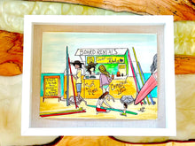 Load image into Gallery viewer, Surf more, Complain less - Original Artwork created on mixed media paper with acrylic and ink. Matted in high profile shadowbox frames