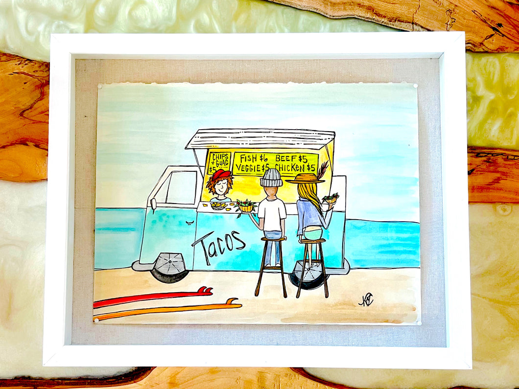 Let's Taco 'Bout Dreams - Original Artwork created on mixed media paper with acrylic and ink. Matted in high profile shadowbox frames