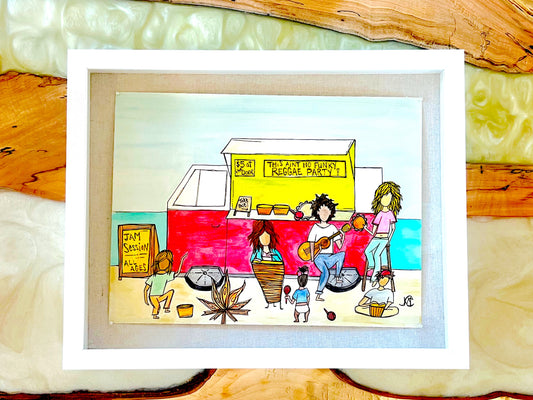 This ain't no Funky Reggae Party - Original Artwork created on mixed media paper with acrylic and ink. Matted in high profile shadowbox frames