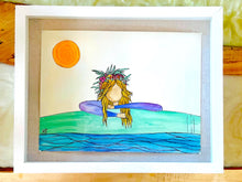 Load image into Gallery viewer, Wahine Warrior - Original Artwork created on mixed media paper with acrylic and ink. Matted in high profile shadowbox frames