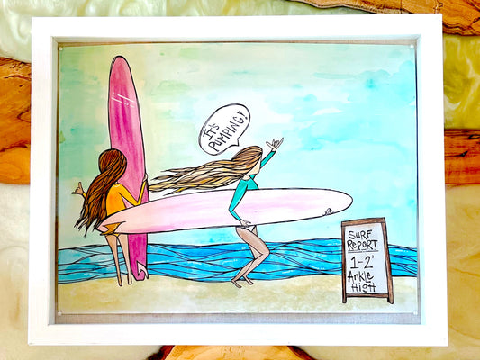 Ankle Biters - Original Artwork created on mixed media paper with acrylic and ink. Matted in high profile shadowbox frames