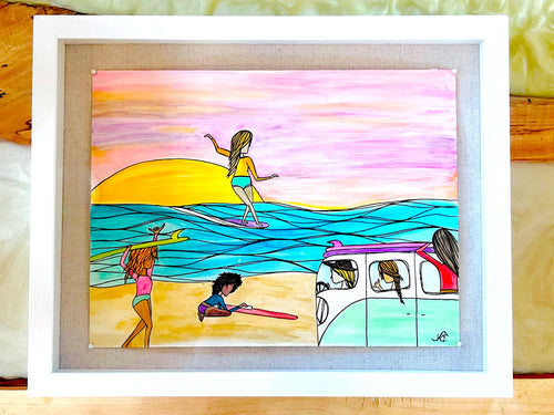 Sisters of the Sea - Original Artwork created on mixed media paper with acrylic and ink. Matted in high profile shadowbox frames