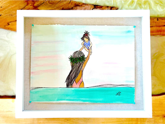 A Mother's Love - Original Artwork created on mixed media paper with acrylic and ink. Matted in high profile shadowbox frames