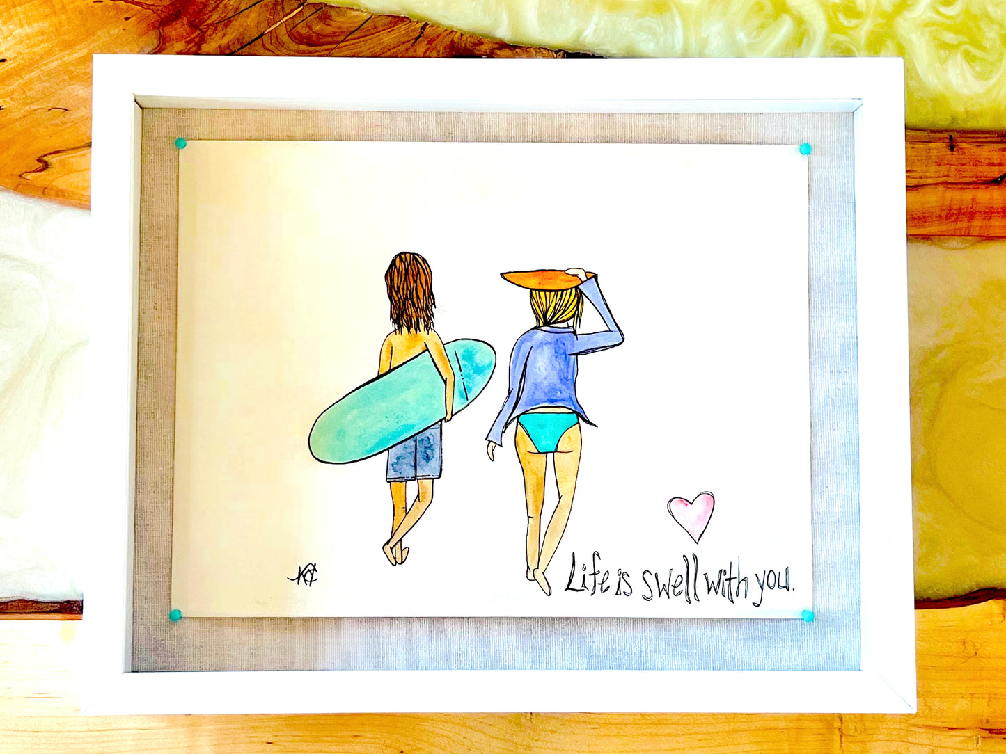 Life is Swell with You - Original Artwork created on mixed media paper with acrylic and ink. Matted in high profile shadowbox frames