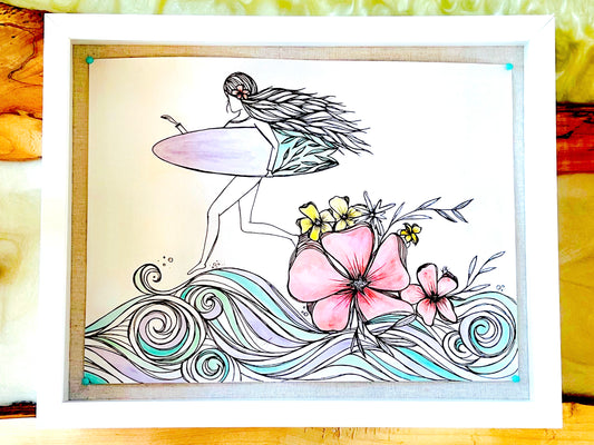 The Sacred Run Down - Original Artwork created on mixed media paper with acrylic and ink. Matted in high profile shadowbox frames