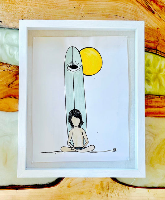 Find Your Center - Original Artwork created on mixed media paper with acrylic and ink. Matted in high profile shadowbox frames