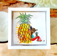 Load image into Gallery viewer, Pineapple Dreamer - Original Artwork created on mixed media paper with acrylic and ink. Matted in high profile shadowbox frames